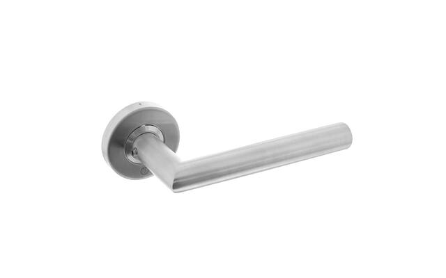 Intersteel Deurkruk Hoek 9° geveerd op rozet 53x10 met ring rvs geborsteld
