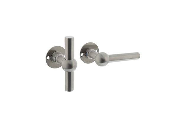 Intersteel Deurkruk L/T Bol met ronde rozet 42x2 mm rvs geborsteld