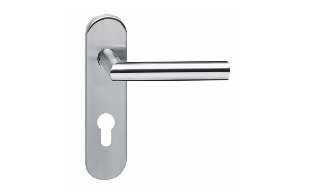 Intersteel Deurkruk Hoek 90° brandvertragend 9mm op kortschild profielcilindergat 72 mm rvs