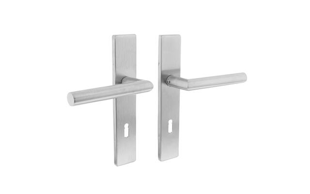 Intersteel Deurkruk Hoek 90° op rechthoekig schild sleutelgat 72 mm rvs geborsteld