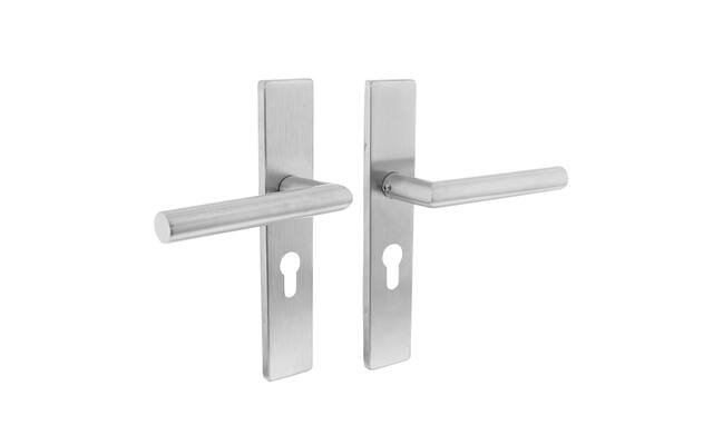 Intersteel Deurkruk Hoek 90° op rechthoekig schild profielcilindergat 55 mm rvs geborsteld