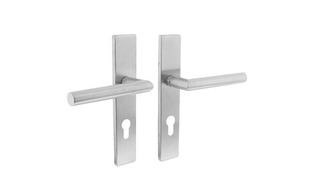 Intersteel Deurkruk Hoek 90° op rechthoekig schild profielcilindergat 72 mm rvs geborsteld