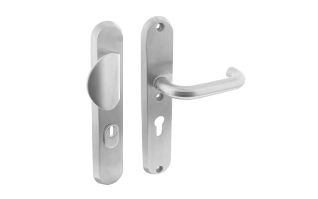 Intersteel Veiligheidsbeslag SKG*** profielcilindergat 55 mm met kerntrekbeveiliging ovaal voordeurbeslag massief rvs geborsteld