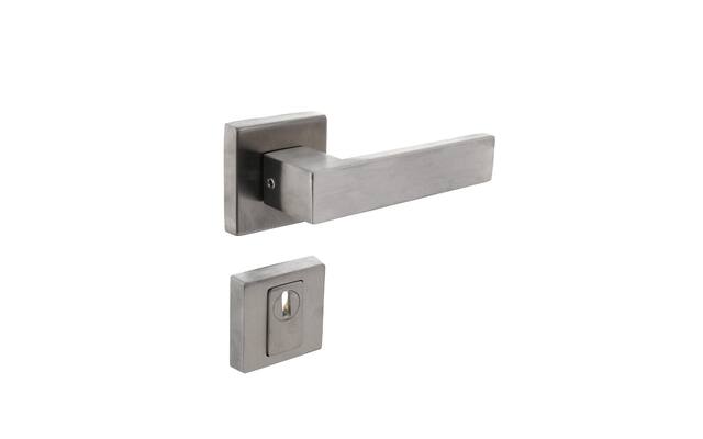 Intersteel Set achterdeurbeslag Amsterdam op vierkante massieve rozet SKG*** met kerntrekbeveiliging rvs geborsteld
