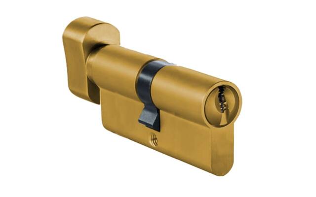 Knopcilinder dubbel Messing 30/35mm SKG2, sleutelzijde 5mm verlengd