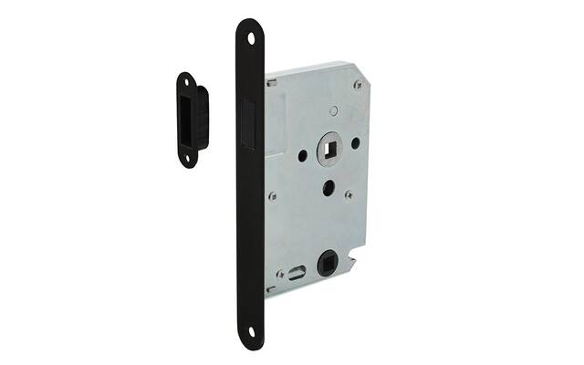 Intersteel Woningbouw magneet badkamer/toilet slot 63/8mm, voorplaat afgerond zwart