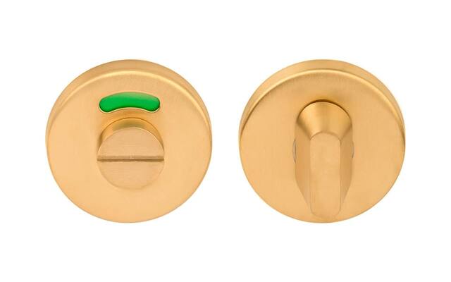 WC-sluiting Mat goud PVD Intro rond 52mm, 6mm dik rood-groen indicatie 8mm wc stift