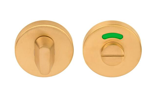 WC-sluiting Mat goud PVD Intro rond 52mm, 10mm dik rood-groen indicatie 8mm wc stift