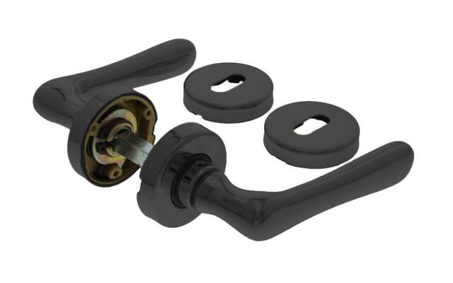 Deurkruk Zwart Porto vastdraaibaar op rozet 45mm