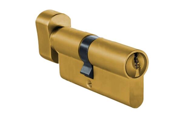 Knopcilinder dubbel Messing 35/40mm SKG2, knop 5mm en sleutelzijde 10mm verlengd