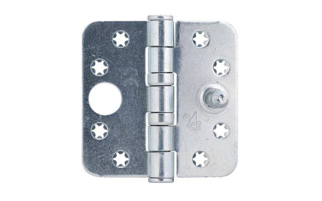 Veiligheidskogellagerscharnier Platkop ijzer gegalvaniseerd 89x89x3mm SKG 3-sterren met ronde hoeken