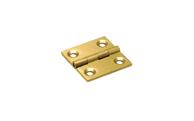 Scharnier massief messing 35x35x1.6mm met vaste scharnierpen met rechte hoeken