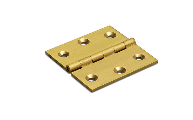 Scharnier massief messing 50x50x2mm met vaste scharnierpen met rechte hoeken