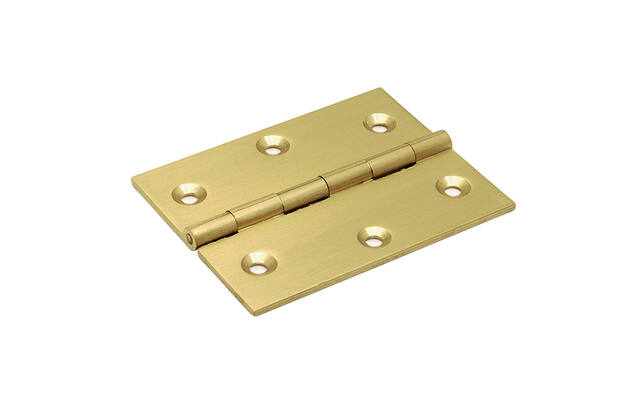 Scharnier massief messing 70x55x2mm met vaste scharnierpen met rechte hoeken