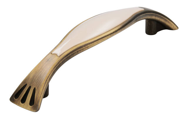 Meubelgreep antiek brons/beige zamac 96mm 129x22x27mm