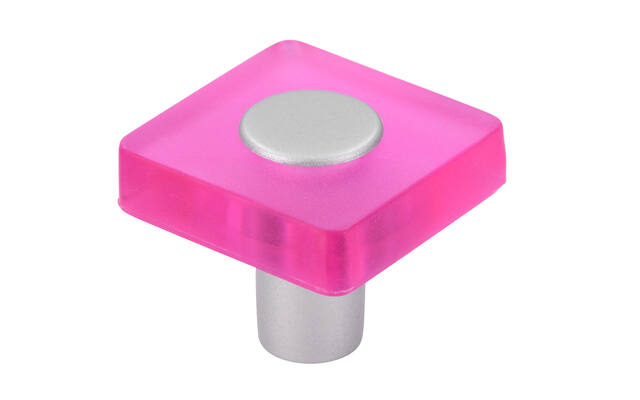 Meubelknop roze/aluminium look kunststof vierkant 30x30x26mm