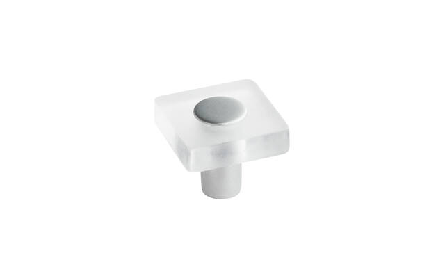 Meubelknop transprarant/aluminium look kunststof vierkant 30x30x26mm