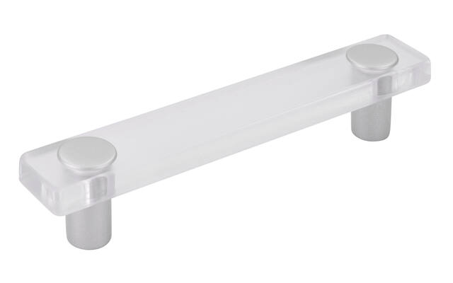 Meubelgreep transparant/aluminium look kunststof 96mm 126x20x26mm