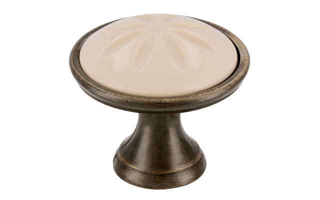 Meubelknop antiek brons/beige 34mm 34x34x30mm