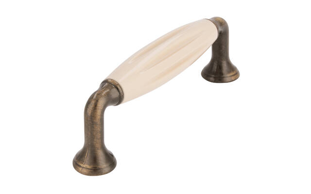 Meubelgreep antiek brons/beige 96mm 114x18x37mm