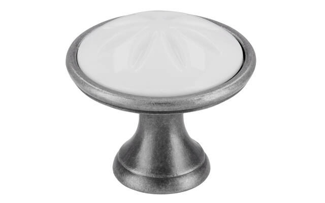 Meubelknop wit/tin look 34mm 34x34x30mm