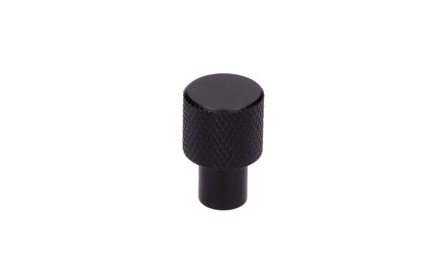 Meubelknop Zwart aluminium Geribbeld rond 16mm