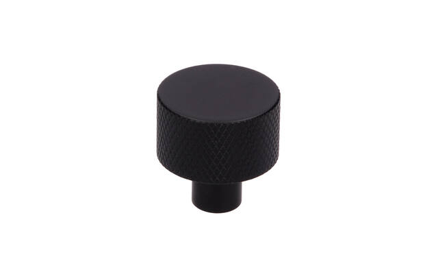 Meubelknop Zwart aluminium Geribbeld rond 24mm