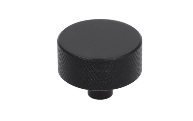 Meubelknop Zwart aluminium Geribbeld rond 33mm