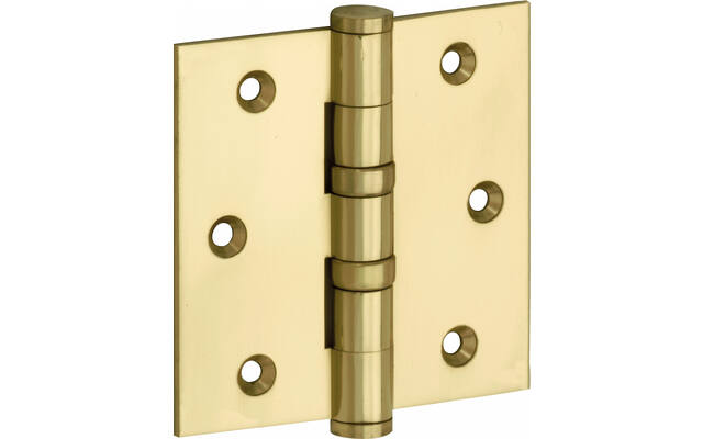 Kogellagerscharnier Messing gelakt Platkop 89x89mm Met rechte hoek