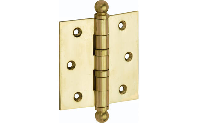 Kogellagerscharnier Messing gelakt Bolknop 76x76mm Met rechte hoek