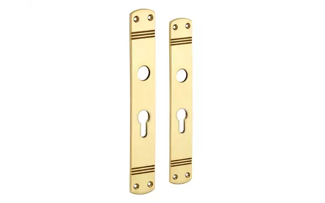 Langschild Art Deco Cilindergat PC55 messing 225x33 mm met 18 mm krukhals