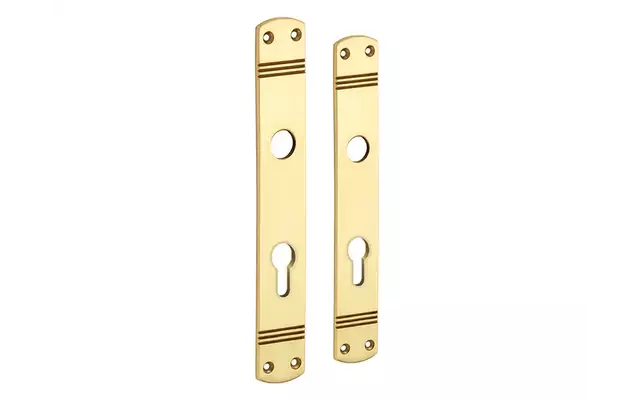 Langschild Art Deco Cilindergat PC72 messing 225x33 mm met 18 mm krukhals