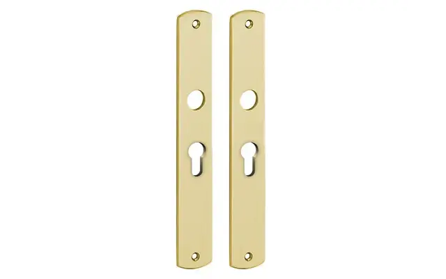 Langschild Dual Cilindergat PC55 Messing 235x35mm met 18 mm krukhals