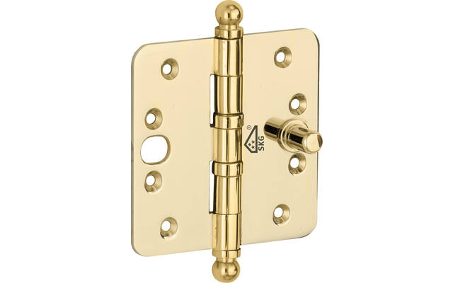 Veiligheidskogellagerscharnier Messing PVD Bolkop 89x89mm SKG3, met ronde hoeken