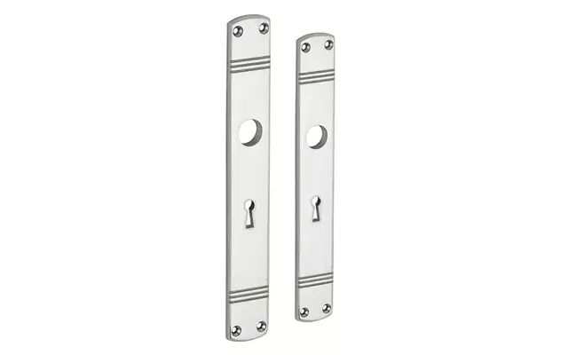 Langschild Art Deco Sleutelgat SL56 nikkel 225x33 mm met 18 mm krukhals