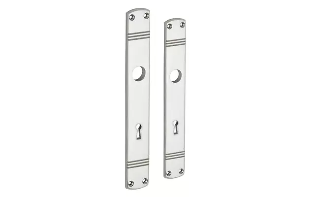 Langschild Art Deco Sleutelgat SL72 nikkel 225x33 mm met 18 mm krukhals
