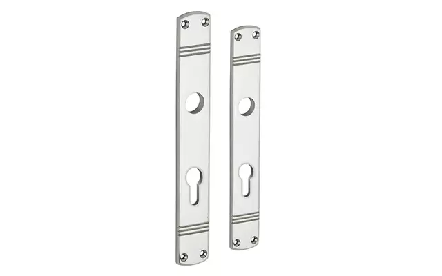 Langschild Art Deco Cilindergat PC72 nikkel 225x33 mm met 18 mm krukhals