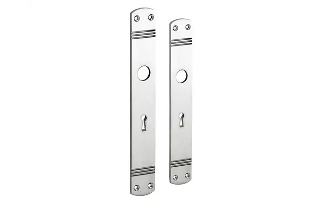Langschild Art Deco Sleutelgat SL56 mat nikkel 225x33 mm met 18 mm krukhals