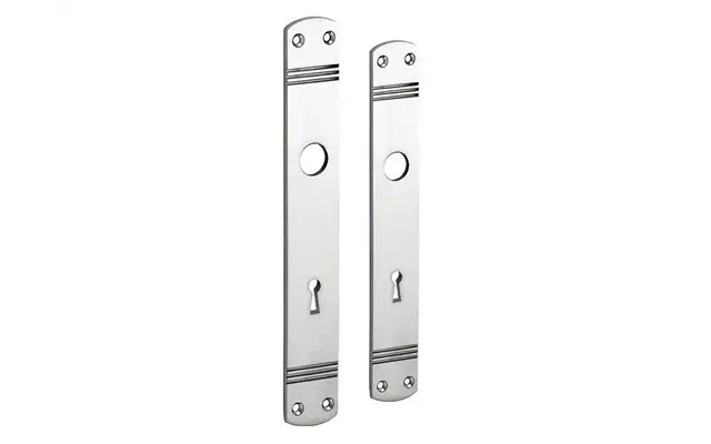 Langschild Art Deco Sleutelgat SL72 mat nikkel 225x33 mm met 18 mm krukhals