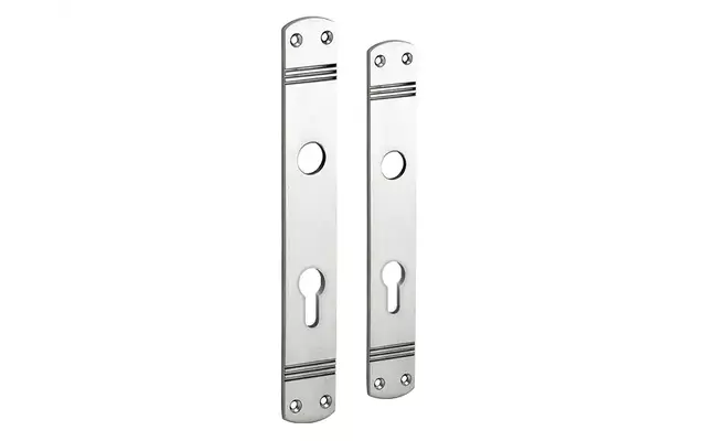 Langschild Art Deco Cilindergat PC72 mat nikkel 225x33 mm met 18 mm krukhals