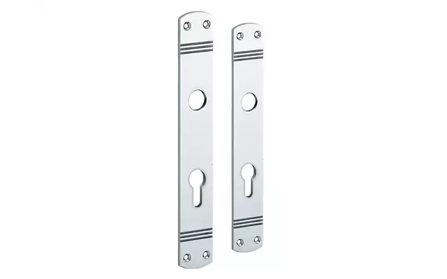 Langschild Art Deco Cilindergat PC72 chroom 225x33 mm met 18 mm krukhals