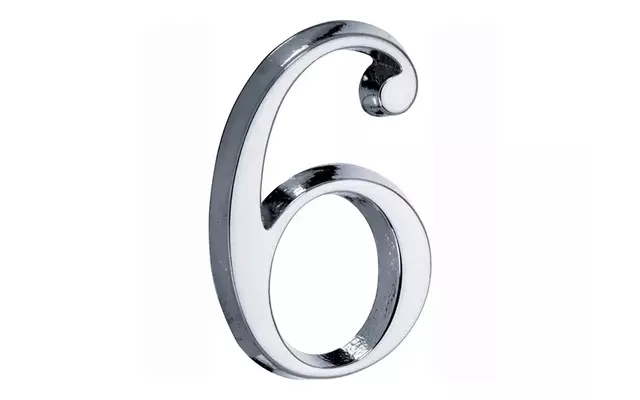 Huisnummer Chroom Cijfer 6 Roman 50mm