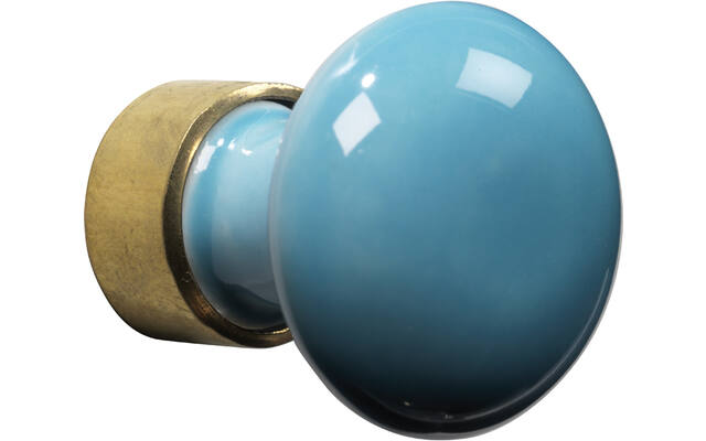Meubelknop Porselein Paddenstoel 30mm Messing/turquoise