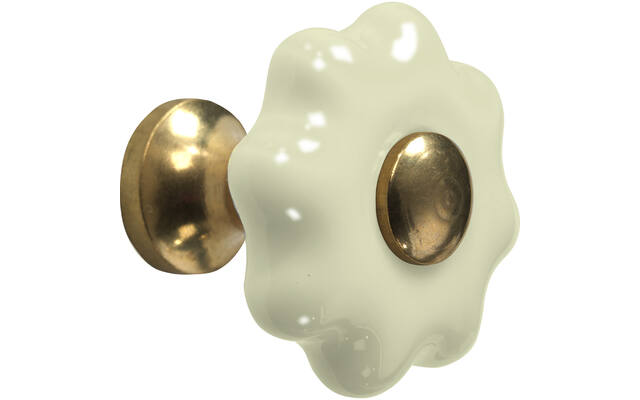 Meubelknop Porselein Fleur 31mm Ivoor/Messing
