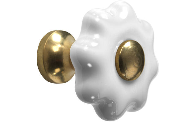 Meubelknop Porselein Fleur 31mm Wit/Messing