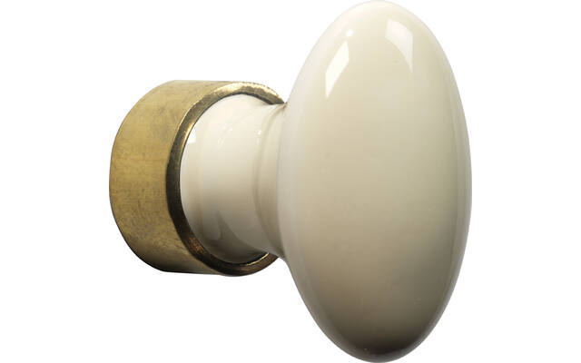 Meubelknop Porselein Ovaal 33mm Ivoor/Messing