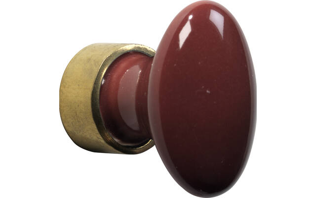 Meubelknop Porselein Ovaal 33mm Messing/Bordeaux