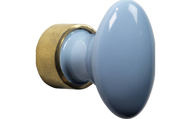 Meubelknop Porselein Ovaal 33mm Messing/lichtblauw