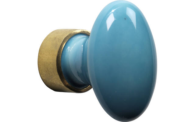 Meubelknop Porselein Ovaal 33mm Messing/turquoise