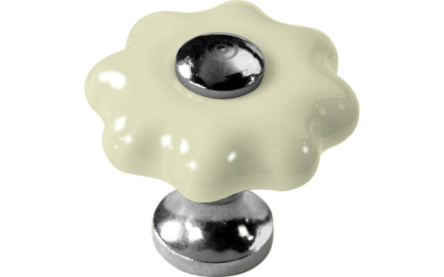 Meubelknop Porselein Fleur 31mm Ivoor/Nikkel